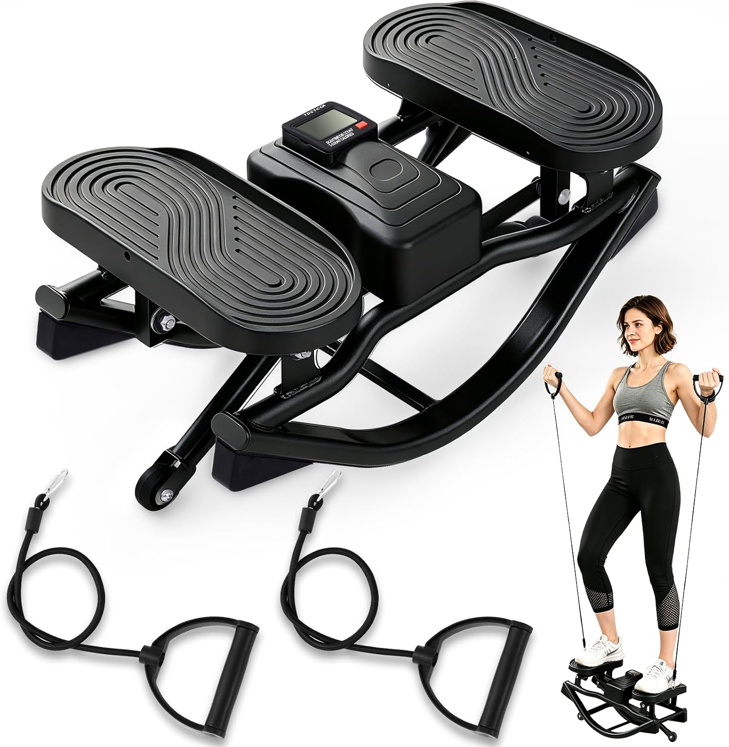 Rocking Steppers for Exercise at Home 3D Motion Stair Stepper with Resistance Bands 350 LBS Loading Capacity Exercise Equipment Low-Impact Balance Board for Full Body Workout