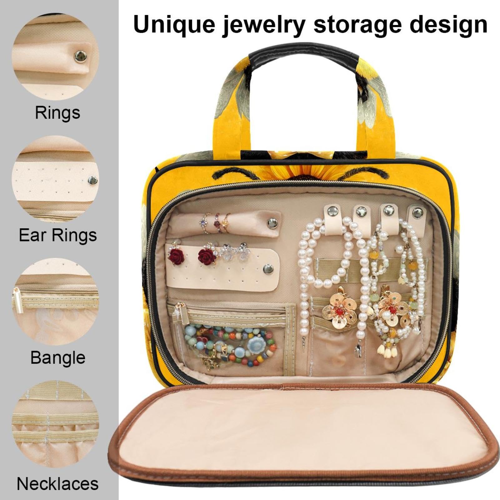 Kulturbeutel zum Aufhängen für Damen, Bienengelb, Reise-Make-up-Tasche, Organizer, Kosmetiktasche, Make-up, Kulturbeutel für Reiseutensilien, Zubehör, Mehrfarbig 10, M, Kulturbeutel