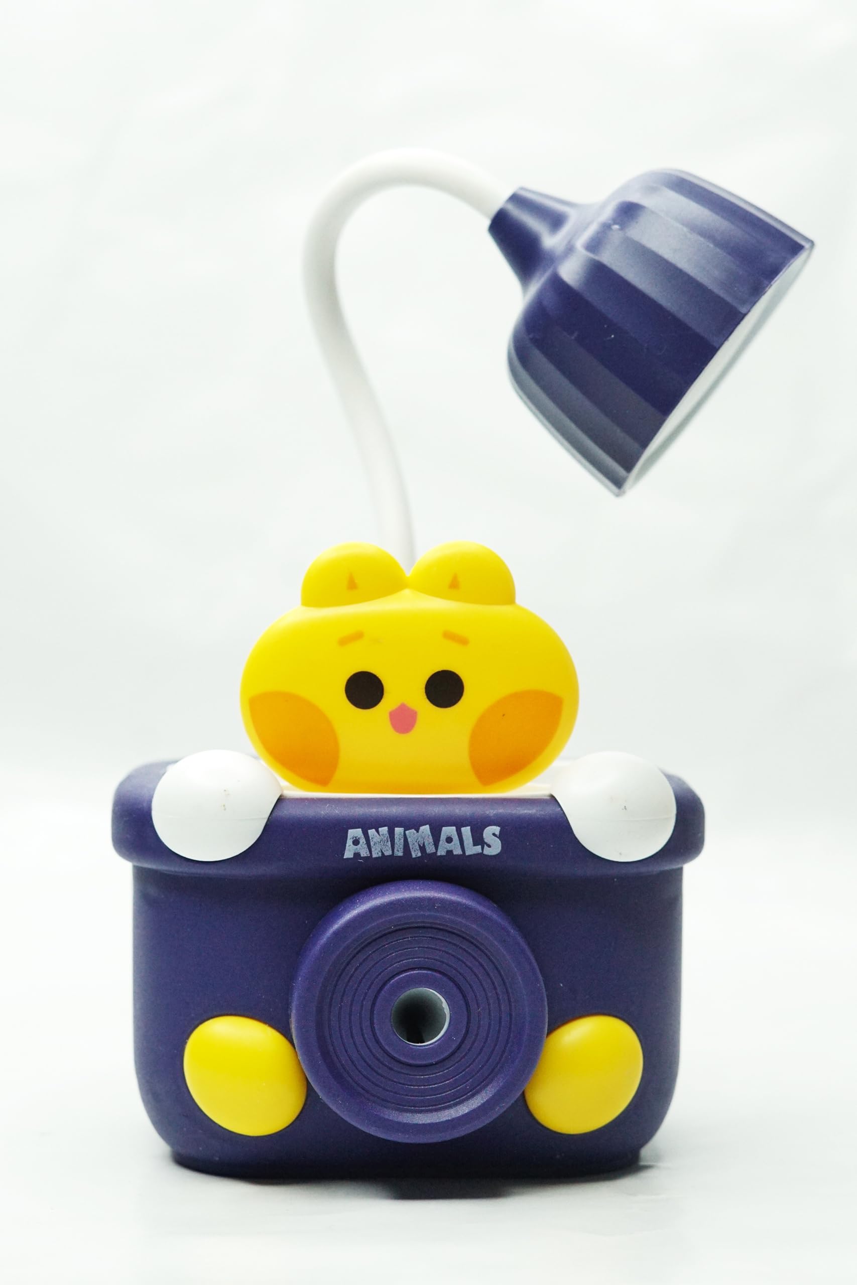 fubix animal camera desk lamp with led light, pencil holder and sharpener, usb rechargeable study light, navy blue
