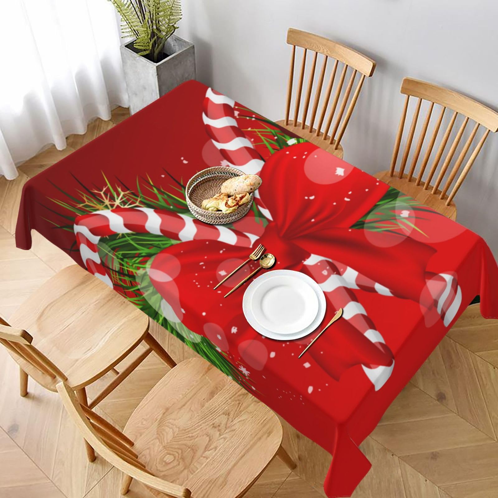 BNVSADC Merry Christmas 2 Printed Rectangle Tablecloth 228x152 CM, Water Resistant Polyester Table Cloth Decorative Fabric Table Covers for Kitchen Dining Table Parties Camping