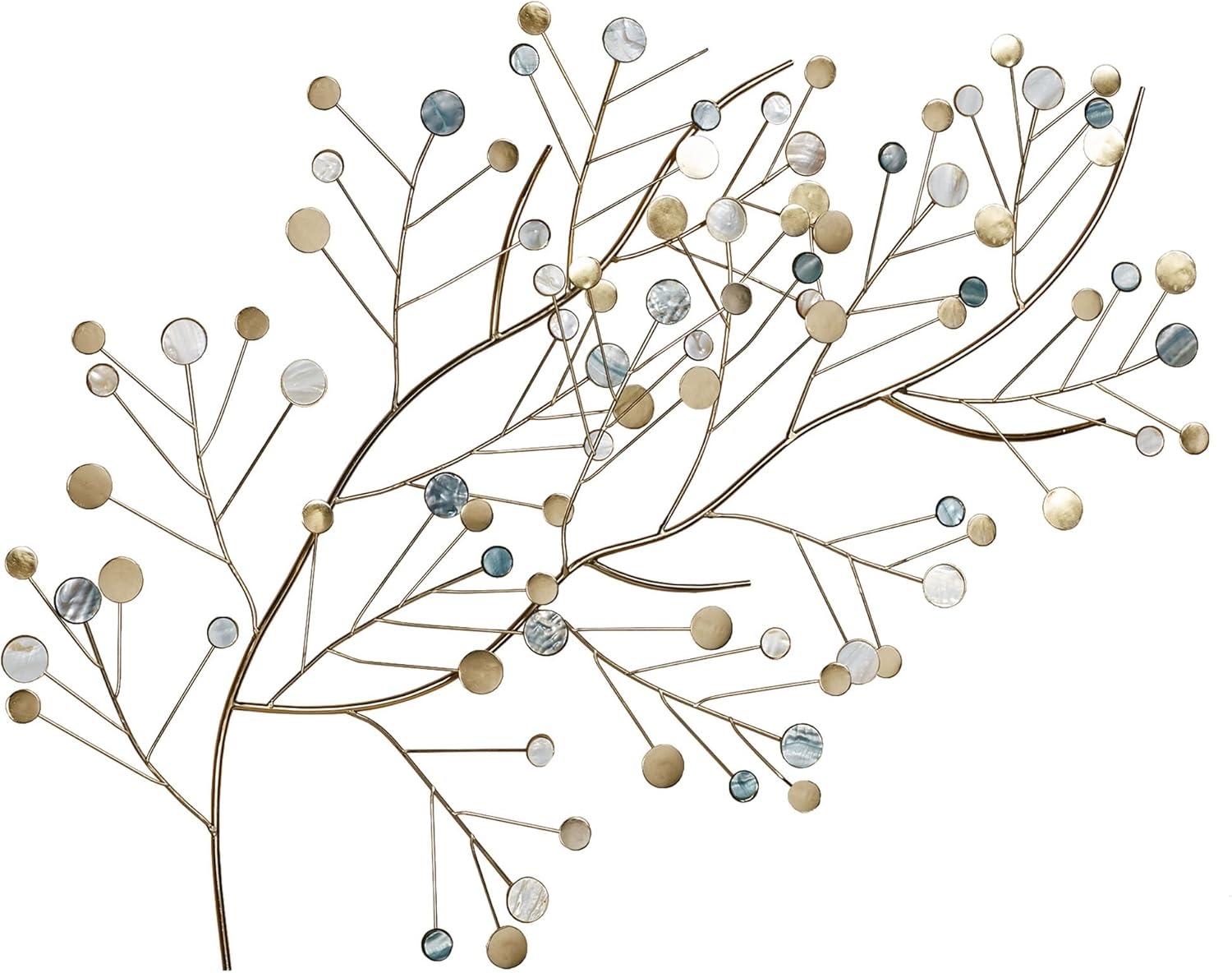 Touch of Class Modern Aaralynne Capiz Shell Branch Metal Wall Art Gold, ivory and Iridescent Blue 33" Wx26 H