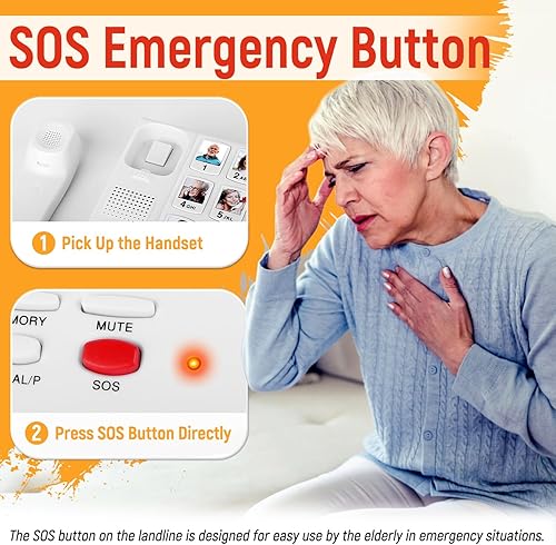 Miniatura 3 de Teléfono de botón grande para personas mayores, teléfonos fijos Uvital para personas mayores con 10 botones grandes de marcación de un solo toque,