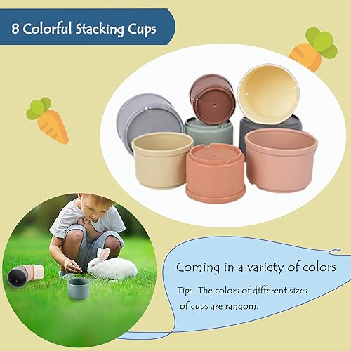 Miniatura 7 de 8 tazas apilables para conejos y conejillos de indias, juguetes reutilizables de diferentes tamaños, juguetes anidables de plástico seguros para