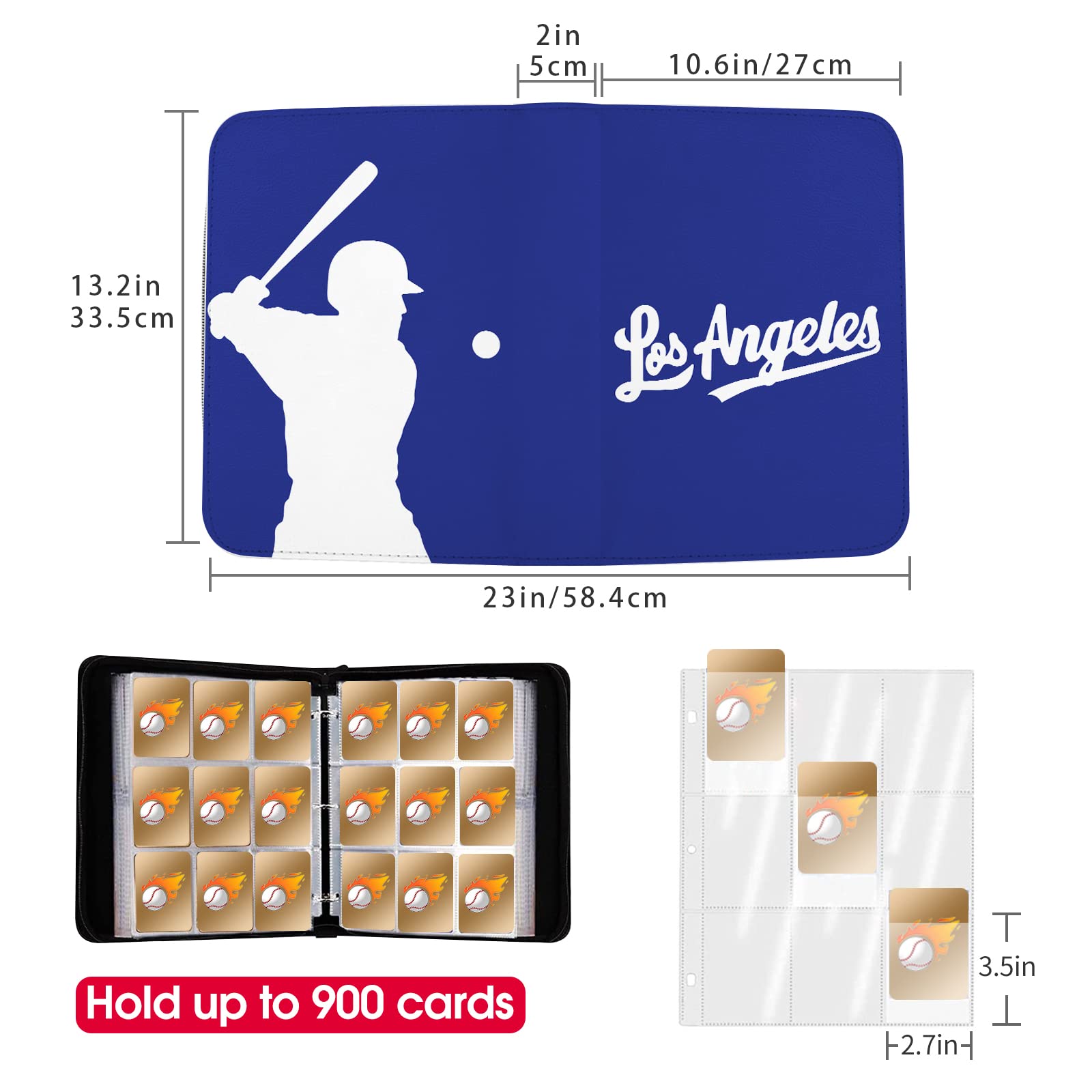 Raccoglitore per carte da baseball con maniche 900 tasche, porta carte da baseball di Los Angeles per carte collezionabili album da collezione baseball carte sportive 3 raccoglitori ad anelli