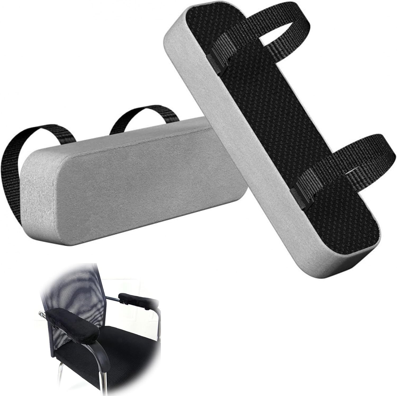 2 pcs Bürostuhl Armlehnen PolsterBequemStoffMaschinenwaschbar effektive Schmerzlinderung 25x7.5x3 cm Memory-Schaum,Ergonomische Armlehnenpolster für Schreibtischstuhl Gaming Stuhl Rollstuhl (grey)