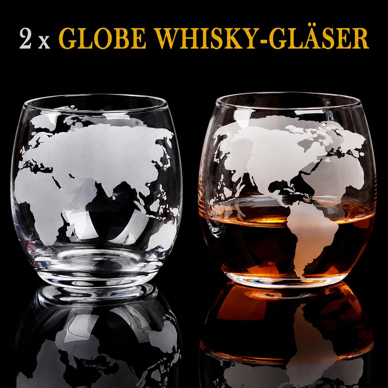 PONPUR Whisky Karaffe Set - Whiskey Geschenkset - Globus Dekanter 850ML, Geschenkbox, 2 Gläser, 2 Whisky Steine, Geschenke für Männer, Männergeschenke, Geburtstagsgeschenk Mann