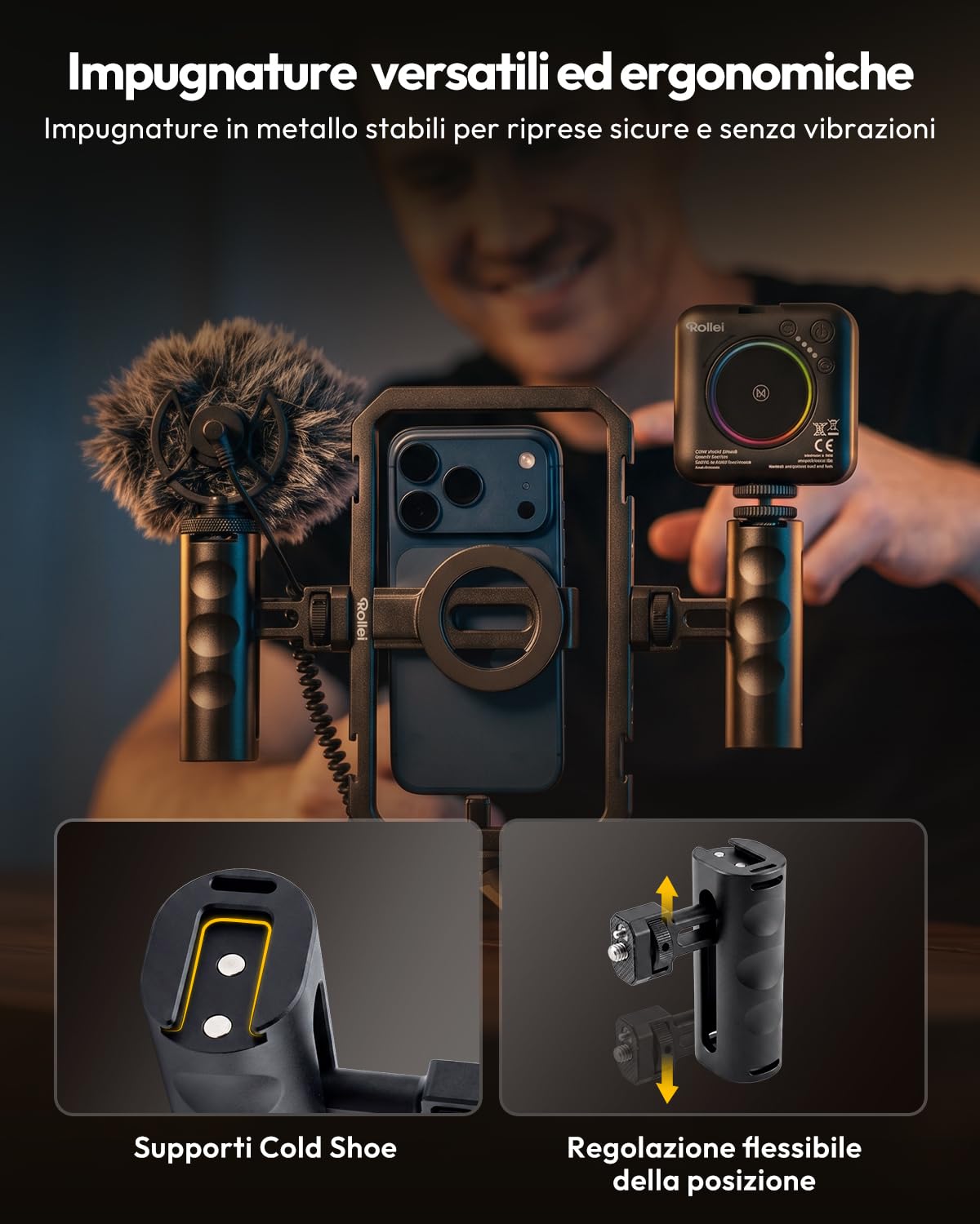 Rollei Universal Smartphone Cage All-in-One in Alluminio con Impugnature
