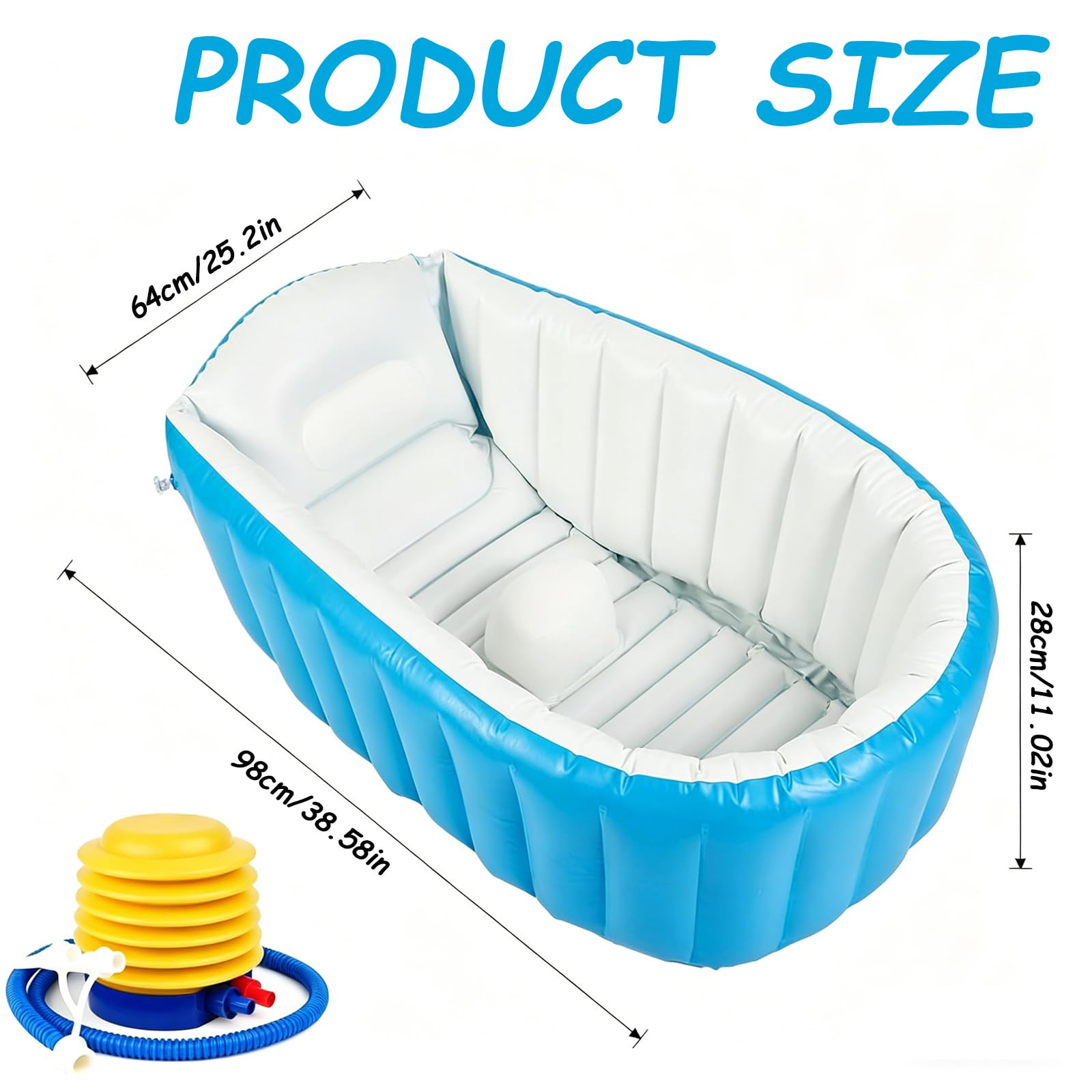 BañEra Inflable,PortáTil De Viaje para BebéS Y NiñOs PequeñOs,con Bomba Aire,Un Imprescindible El BañO,DiseñO Plegable Un FáCil Almacenamiento, ReciéN Nacidos hasta(64 * 98 * 28cm,Blue)