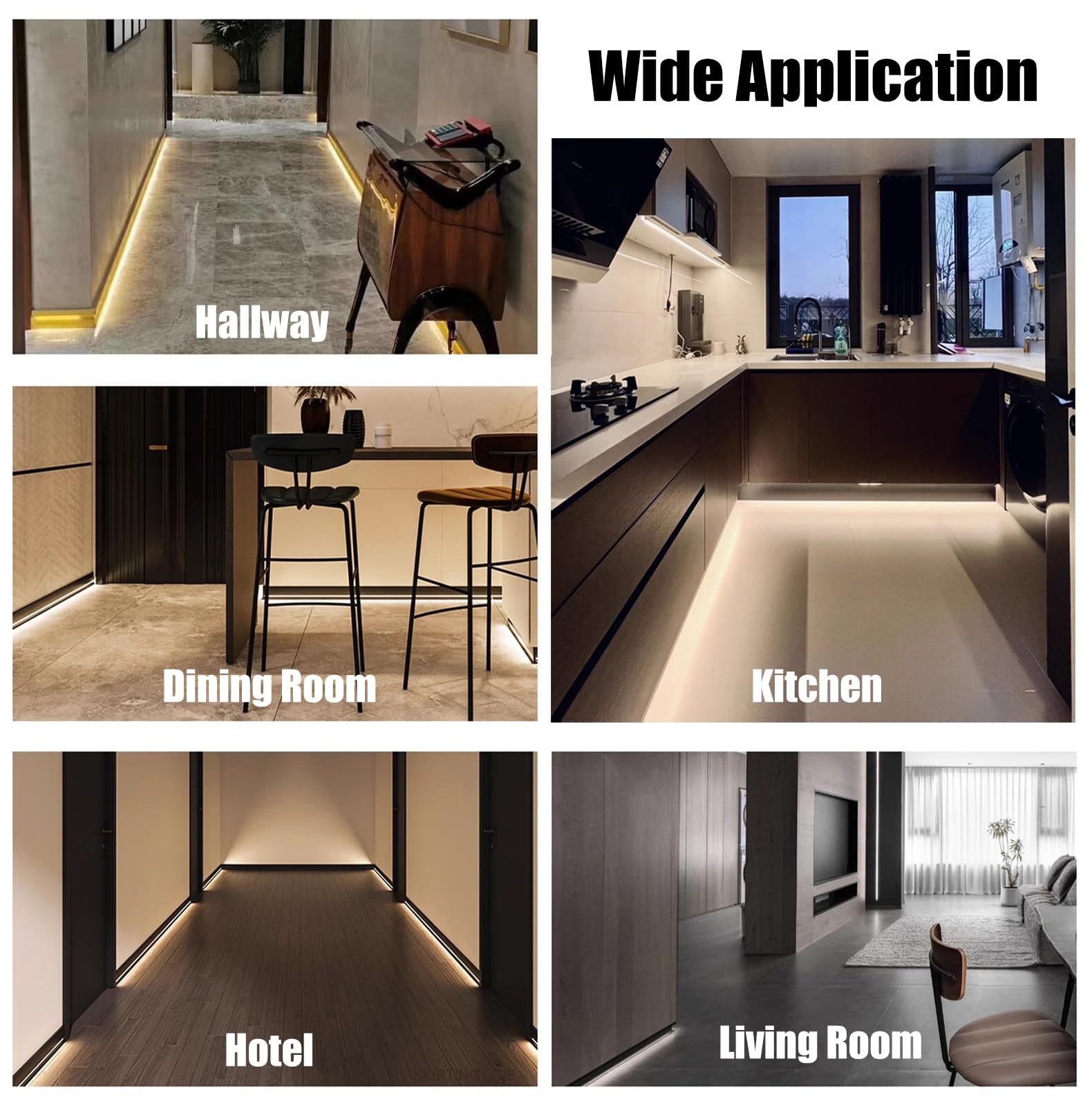 Rodapié de zócalo LED de montaje en superficie, perfil de aluminio de iluminación indirecta de piso interior for pasillo de cocina de dormitorio, canal difusor de tira LED(2.5m)