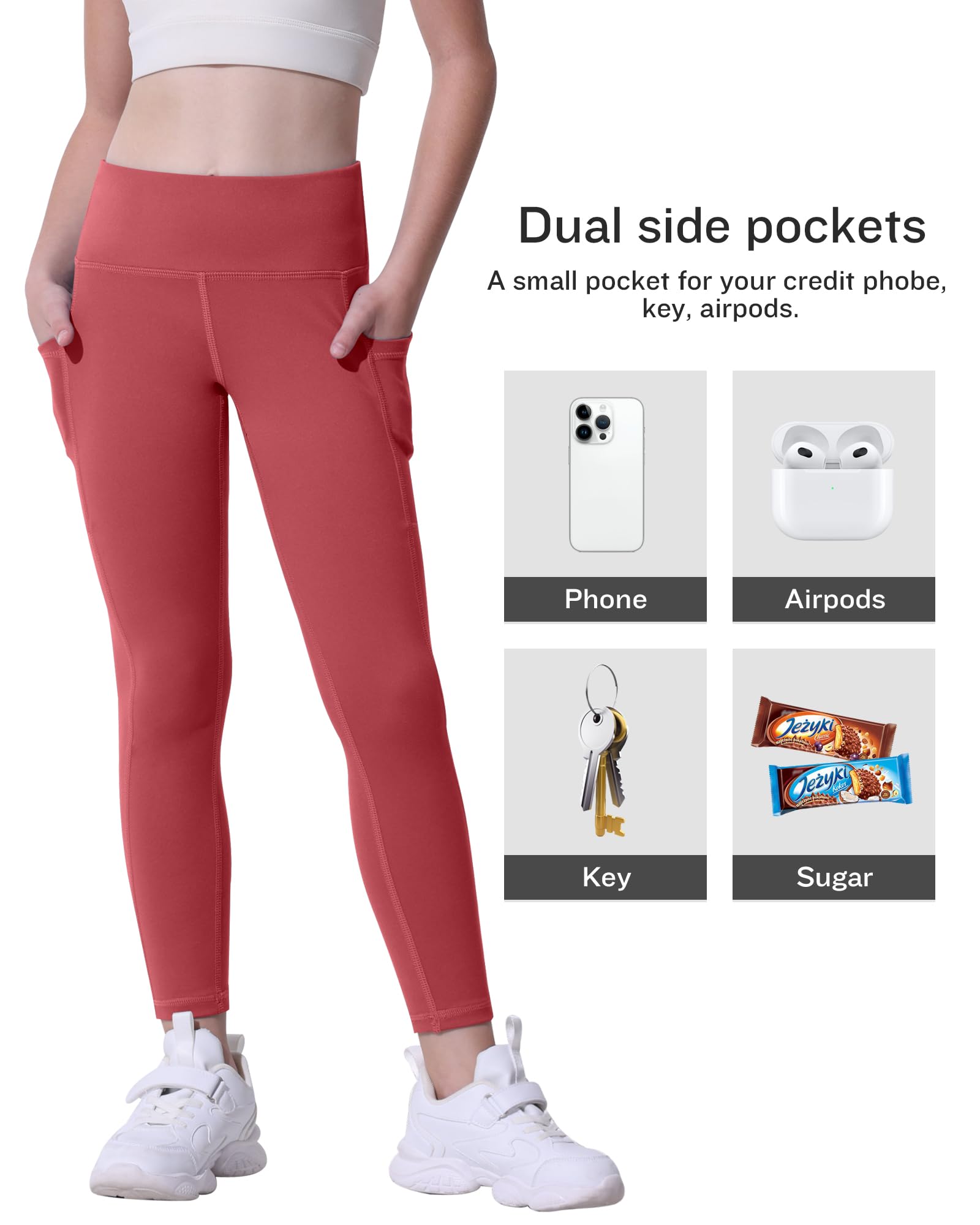 CHRLEISURE Leggings deportivos para niñas con bolsillos, paquete de 5 unidades para niñas, adolescentes, baile, yoga, entrenamiento, correr, pantalones para 5-15 años