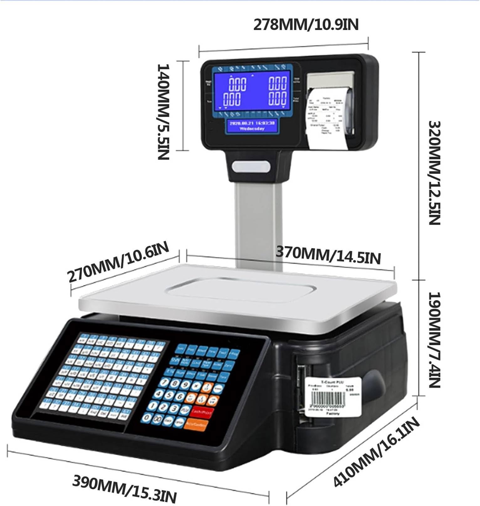 Kommerzielle Preisetikettdruckwaage,Dual Display Elektronische Preisrechnerwaage für Lebensmittel,Fleisch,Delikatessen,Obstmarkt