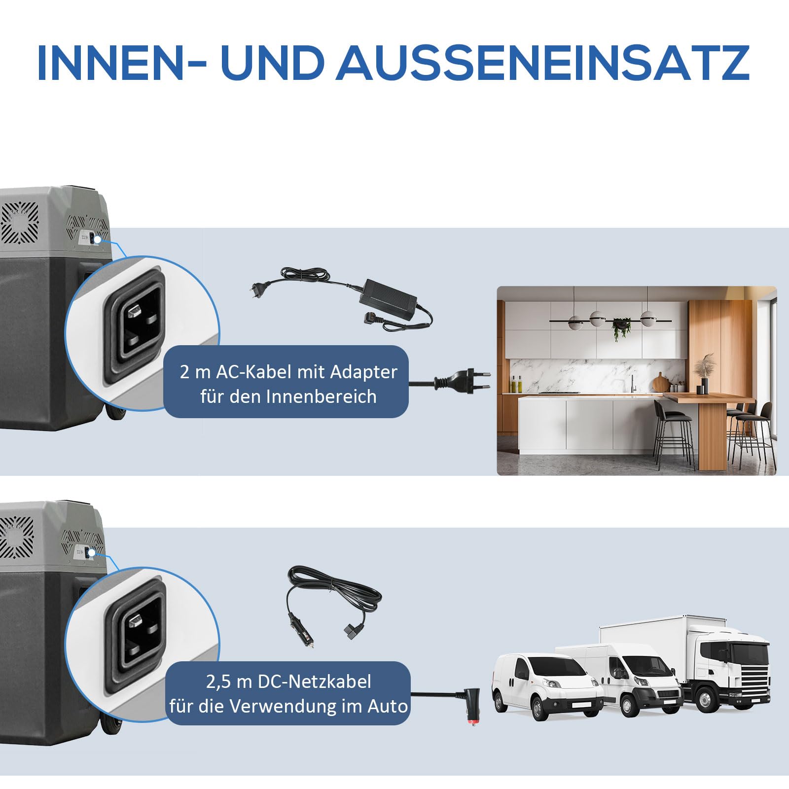 HOMCOM Lodówka samochodowa 50 l, elektryczna lodówka samochodowa z kompresorem, na kemping, podróże, 12/24 V DC i 110-240 V AC, szara