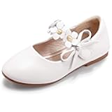 PANDANINJIA Toddler Girls Dress Shoes Flower Girl Flats Pearls Bow Mary Jane Wedding Party Flora Shoes