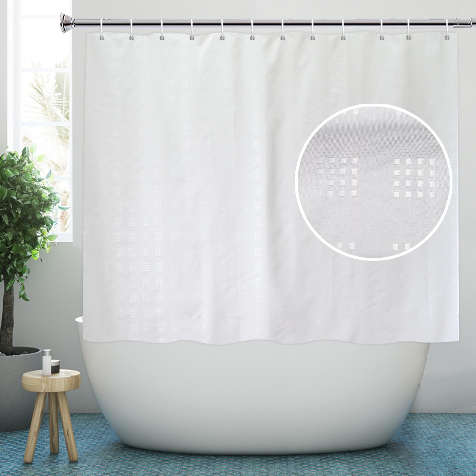 Rideau De Douche Mat Court 150cm Hauteur - 180x150cm Imperméable Avec Ourlet Magnétique