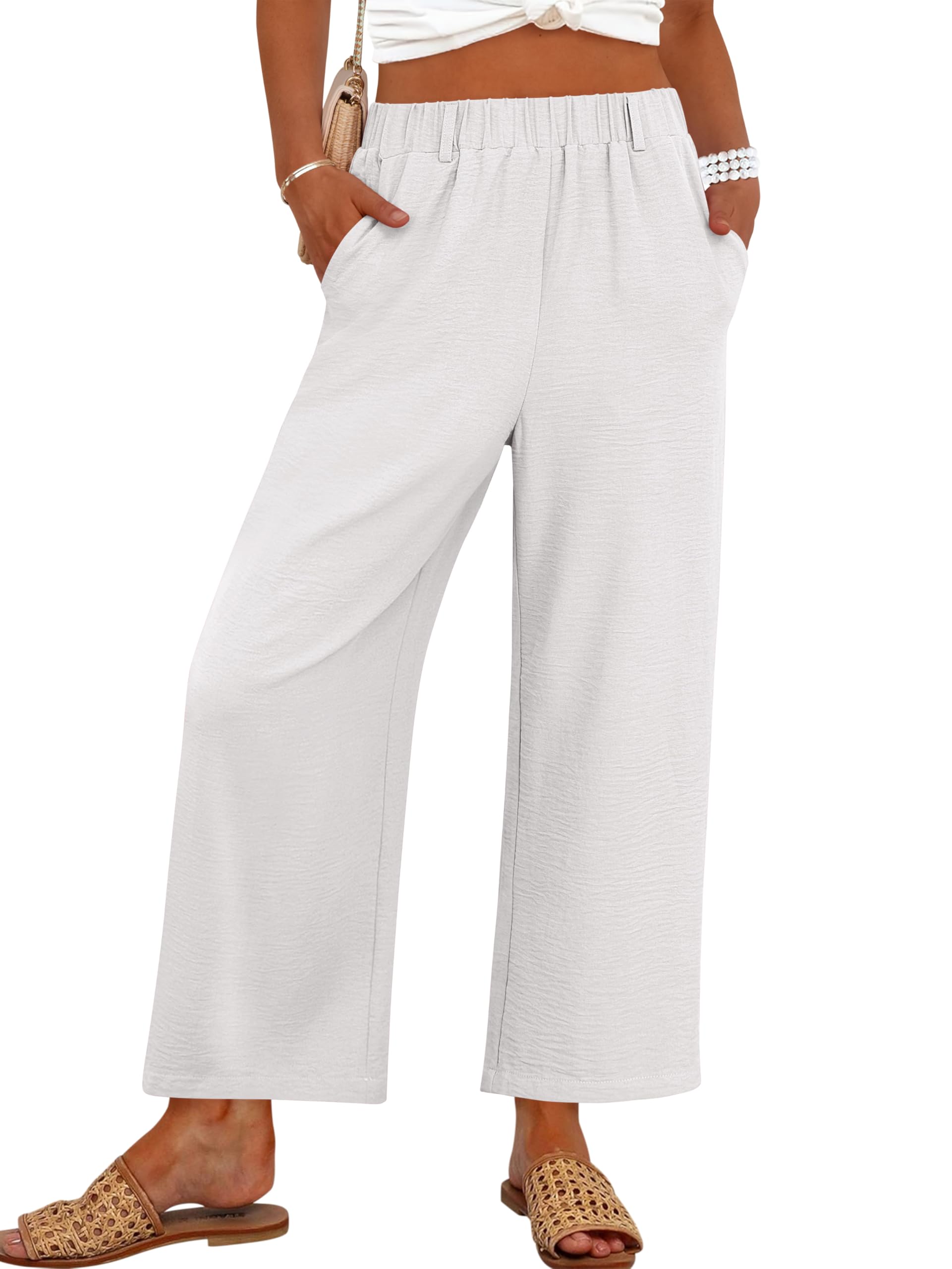ANRABESS Womens Wide Leg Cropped Pants Elastic Waist Lounge Summer Palazzo Pants Beach Vacation Spring Trousers with Pockets