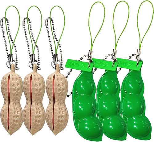 Miniatura 2 de Paquete de 6 juguetes para ansiedad con llavero de frijoles para apretar, tanto para niños como para adultos (3 piezas de guisante y 3 piezas de