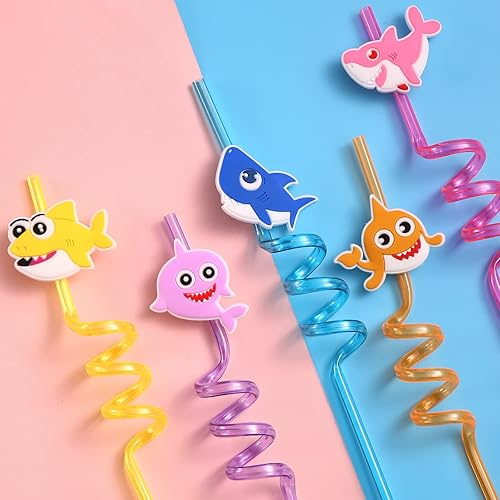 Miniatura 2 de 24 popotes de plástico reutilizables para niños y niñas, bebés, para natación, temática de tiburón océano, suministros de fiesta de cumpleaños,