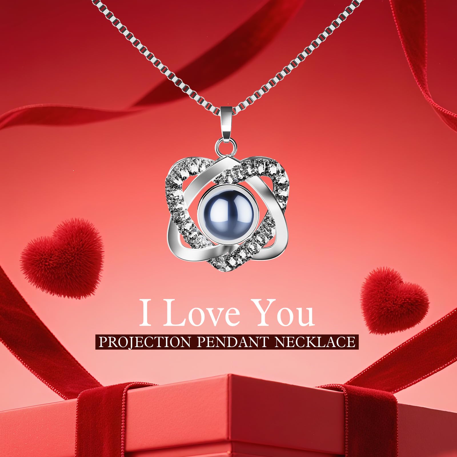 Preserved Red Rose Necklace with I Love You Heart - Forever Flowers Romantic Gifts for Women Mom Wife Girlfriend Grandma, Perfect for Valentine's Day Mother's Day Christmas Anniversary Birthday