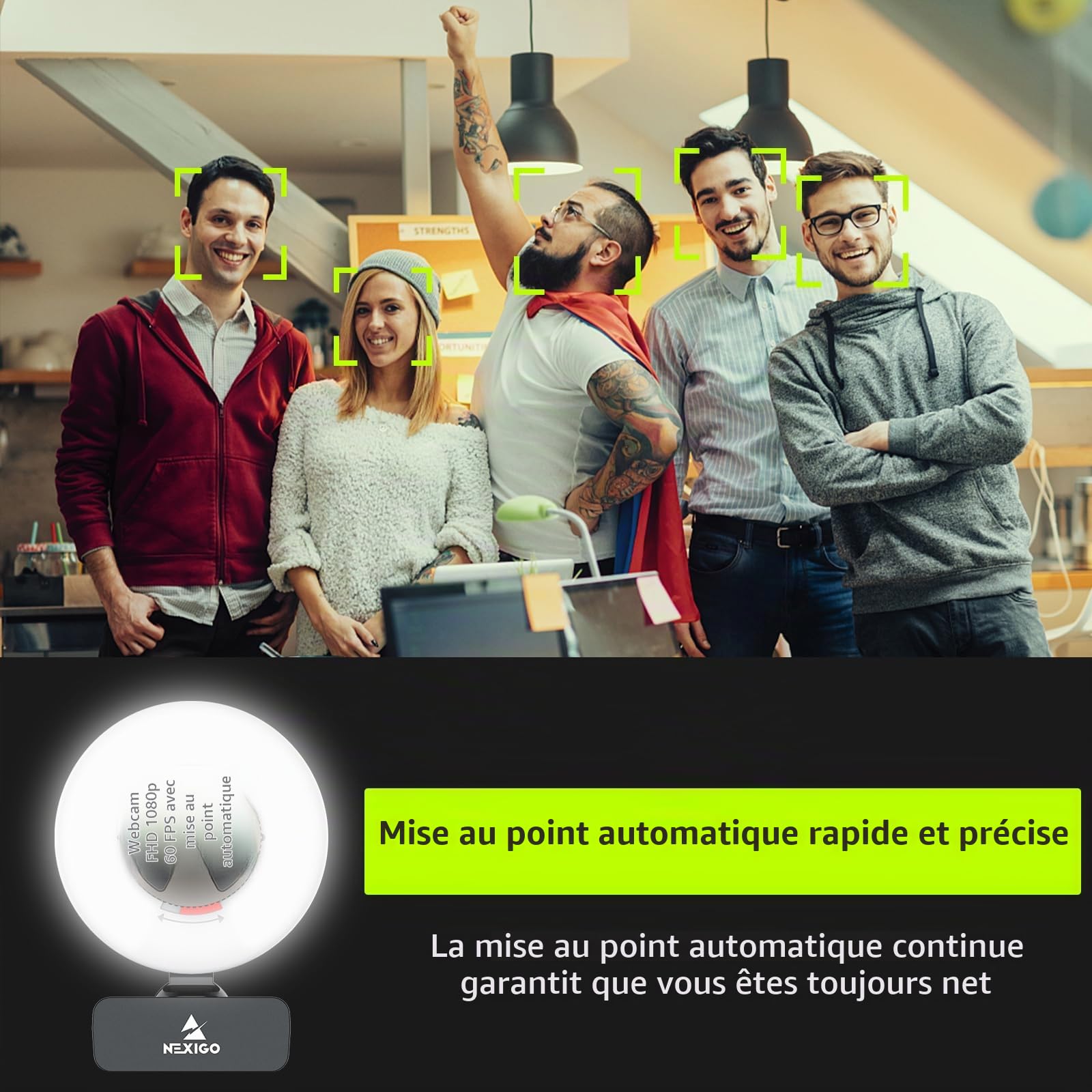 NexiGo N960E 1080P 60FPS Webcam avec lumière, Logiciel Inclus, AutoFocus Rapide, Couvercle de privacité, caméra Web USB, Double Microphone stéréo, pour Zoom Meeting Skype Teams Twitch