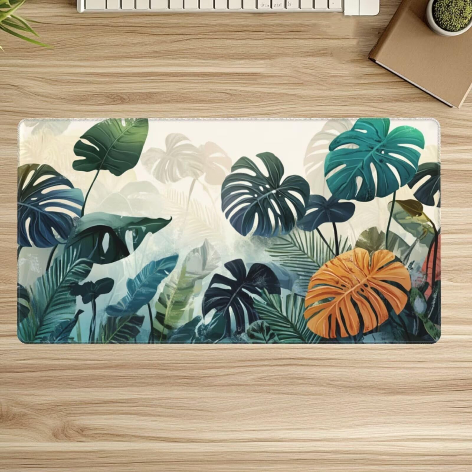 Alfombrilla de Ratón Gaming XXL 1000x500x2mm - Planta Tropical - Alfombrilla Escritorio Grande con Base Antideslizante y Bordes Cosidos para PC, Oficina