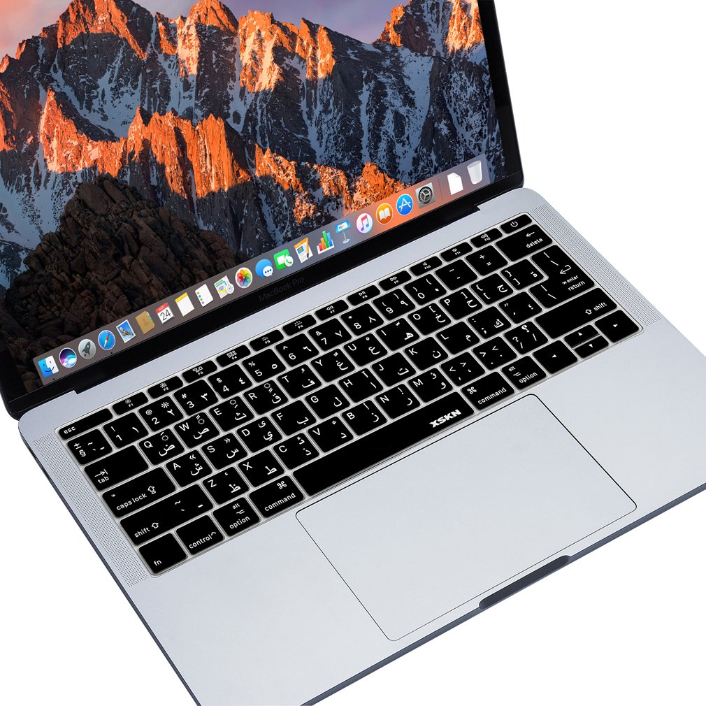 XSKN Arabic Keyboard Cover Protective Keyboard Skin Film for MacBook 12 Inch with Retina Display A1534 & New MacBook Pro 13 Inch A1708 (2016 Release, Flat Keys, No Touch Bar), US EU Layout (Black)