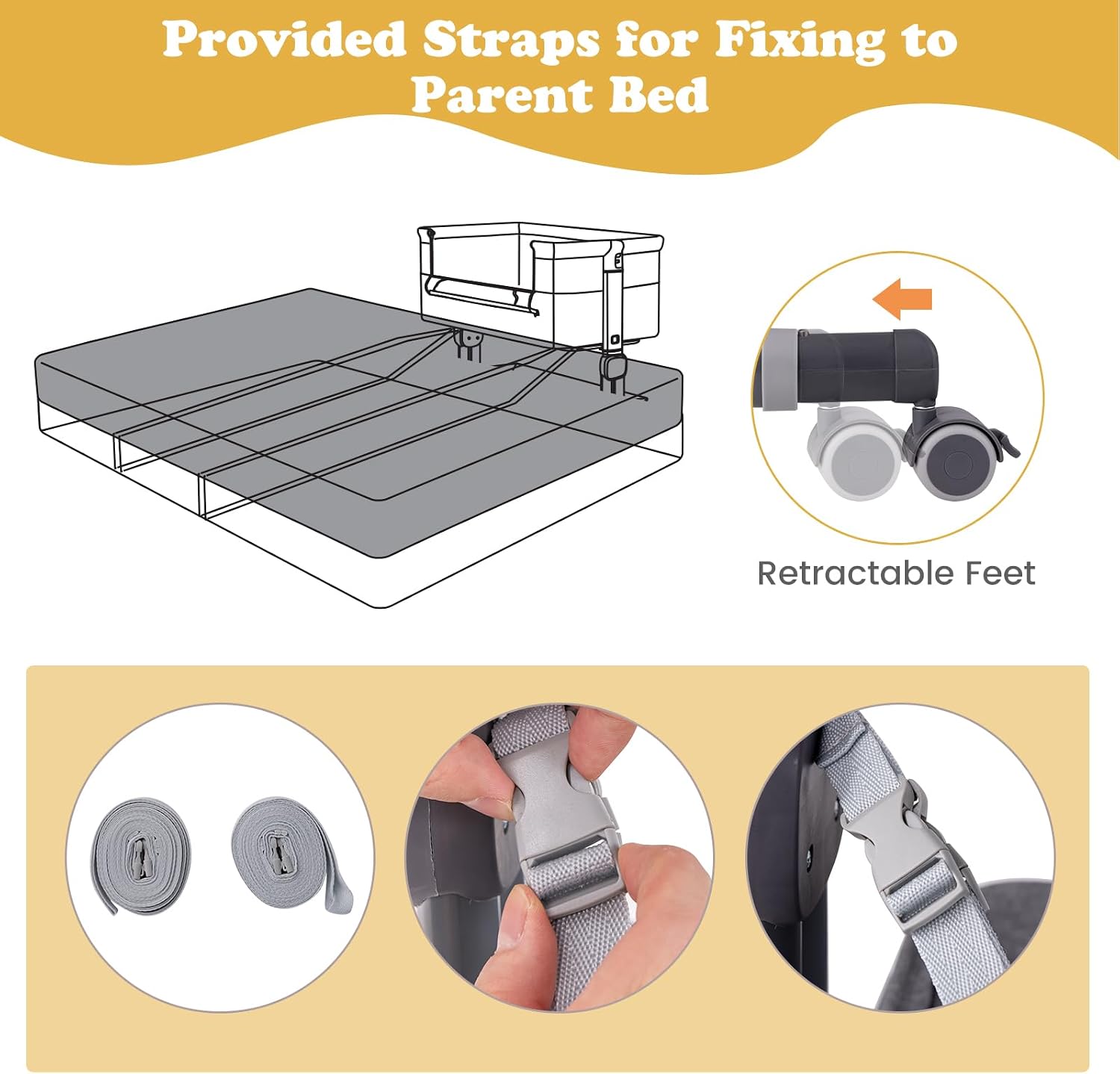 HONEY JOY Baby Bassinet Bedside Sleeper, Easy Folding Portable Crib for Baby with Wheels, 6 Adjustable Heights, Storage, Mattress & Carry Bag, Bed Side Bassinet for Infant Newborn (Gray)