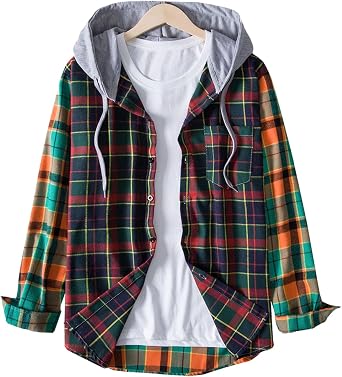 Amazon.com: Ladyful Camisa casual a cuadros con capucha para hombre, blusa  con botones : Ropa, Zapatos y Joyería