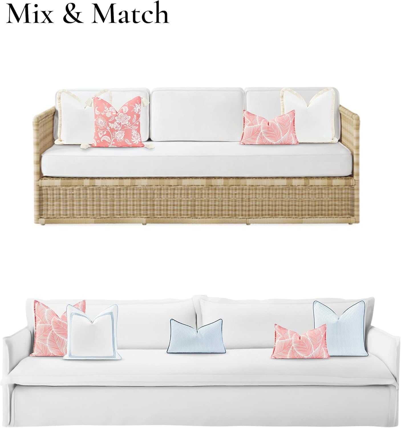 Hofdeco Premium Coastal Patio Indoor Outdoor Lumbar Pillow Cover Only, 12"x20" Water Resistant for Backyard, Couch, Coral Pink Palm Leaf