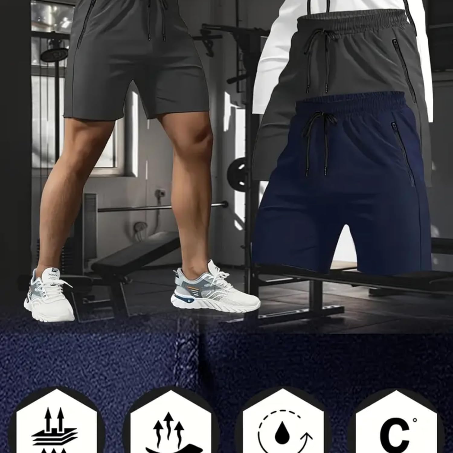 Men's Running Shorts with Zipper Pockets, Quick Dry Athletic Hiking Shorts Elastic Waist for Running,Training, 1 Piece