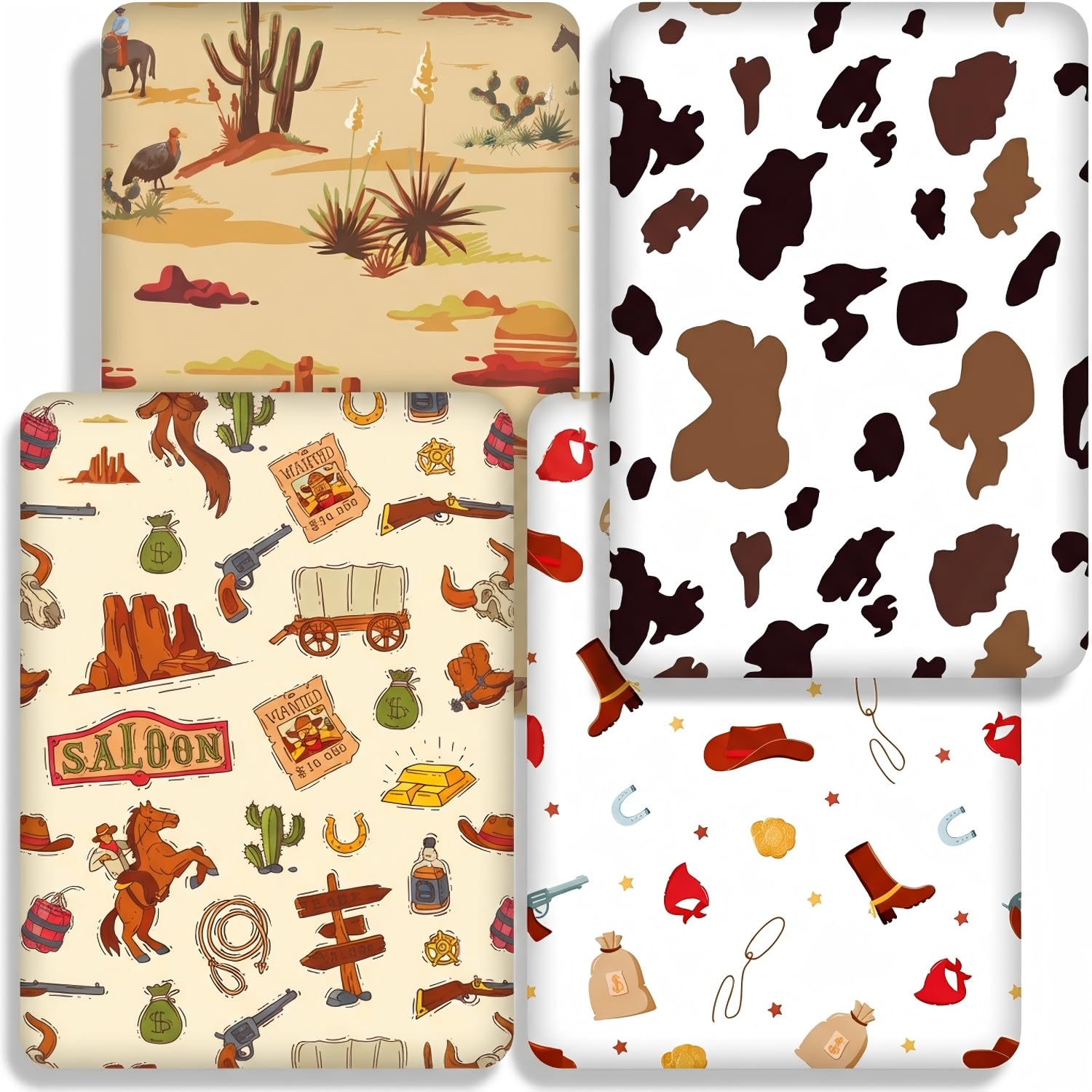 Next to Me Crib Sheets, Fitted Baby Crib Sheets Set of 4, Breathable Soft Microfiber Fitted Baby Bed Sheets (Western Cowboy, 83x50cm)