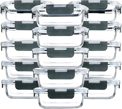 M MCIRCO [15-Pack,13 oz 1.5 Cup Glass Meal Prep Containers, Small Glass Food Storage Containers with Lids,Airtight Lunch Containers, Microwave, Oven, Freezer and Dishwasher Friendly, BPA-free