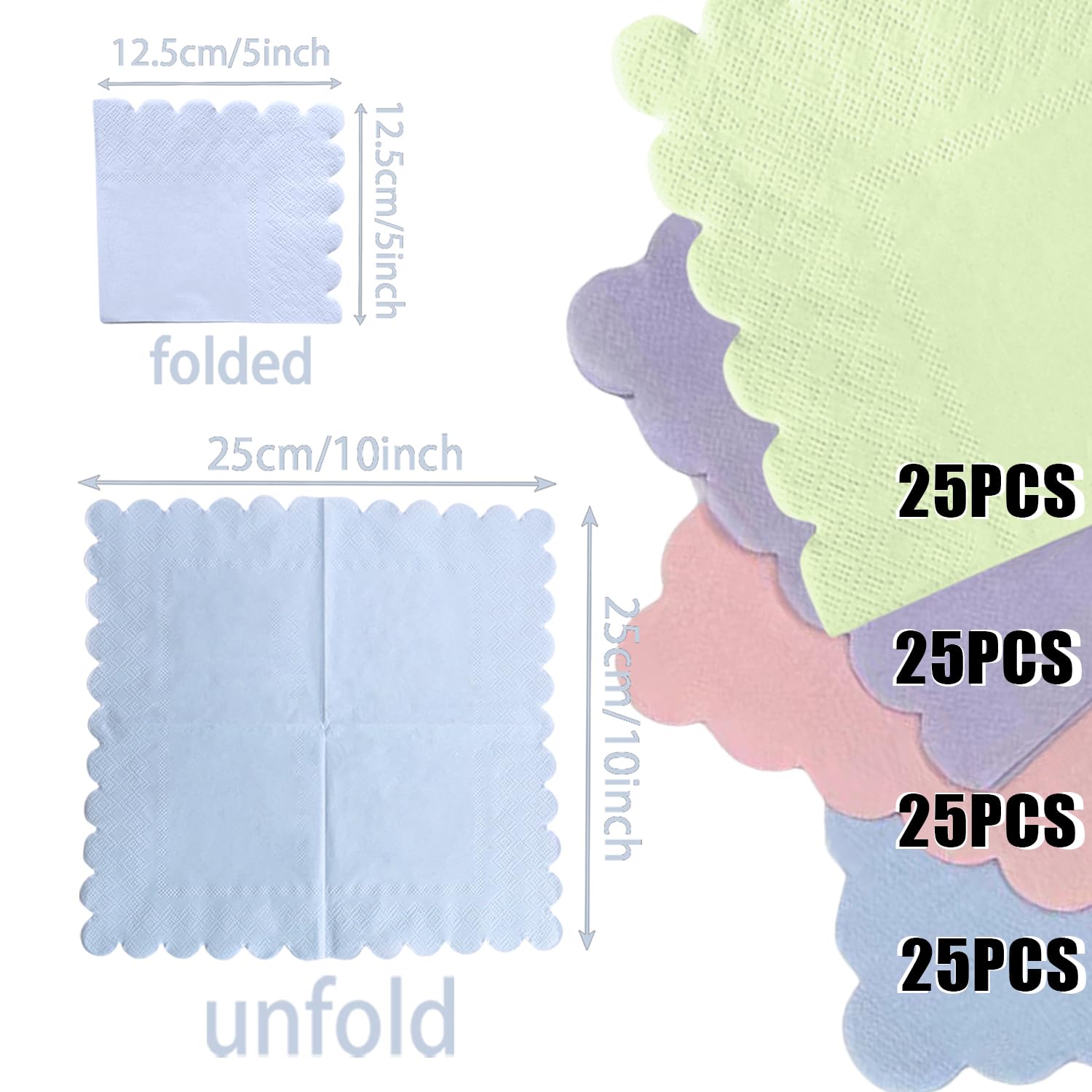 Cocktail-Servietten Pastellfarben – 100 Stück, 3-lagig, 12,7 X 12,7 Cm | Regenbogen-Design, Jakobsmuschelform Für Hochzeit, Geburtstag, Party