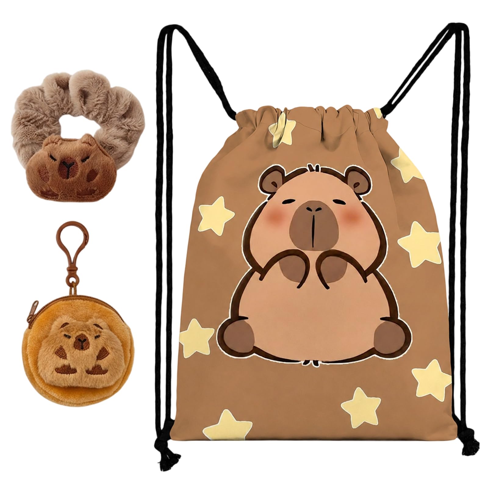 BeoTnp Capybara Bag, Drawstring Swimming Bag, 3pcs Capybara Gifts Set, Cute Animal Design for Everyday Use, for Fitness Swimming, Travel Packing and Weekend Picnics