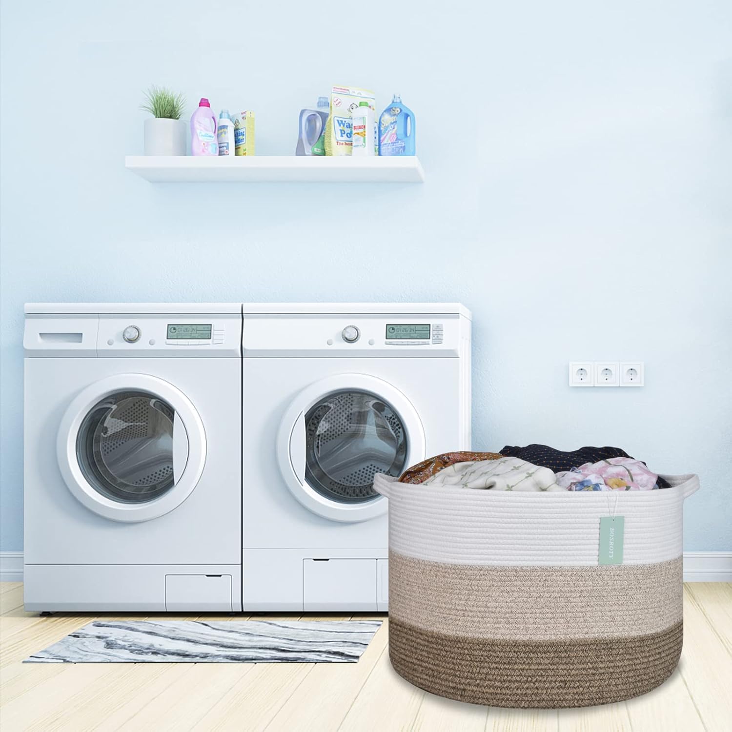 Extra Large Blanket Basket 87L and Tall Laundry Basket 65L, Laundry Hamper, Baby Nursery Hamper, Large Laundry Basket For Girls Boys, Cotton Rope Basket, Clothes Basket Laundry