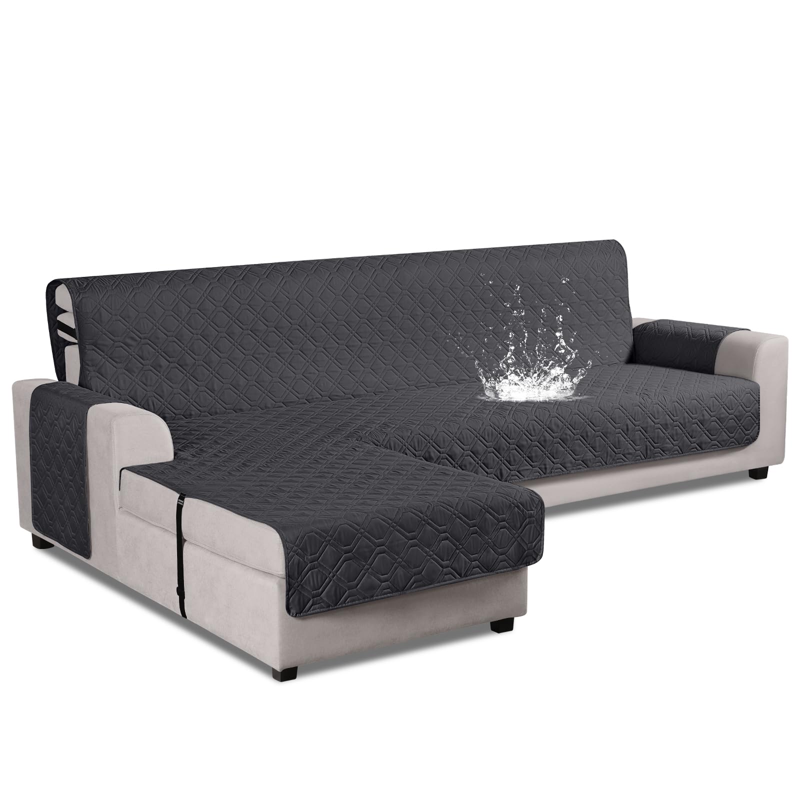 Photo 1 of VANSOFY Upgraded Sectional Couch Covers 100% Waterproof L Shaped Sofa Slipcover Reversible Chaise Lounge Cover for Sectional Sofa Furniture Protector Cover for Pets Dog Cat(Large, Charcoal Gray)