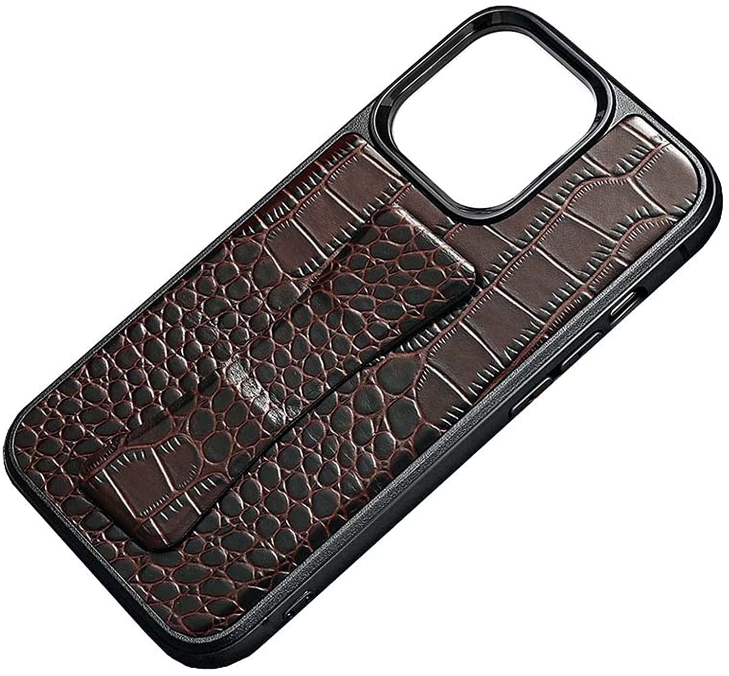 Cuir crocodile iPhone 13 Mini housse arrière marron à bracelet amovible