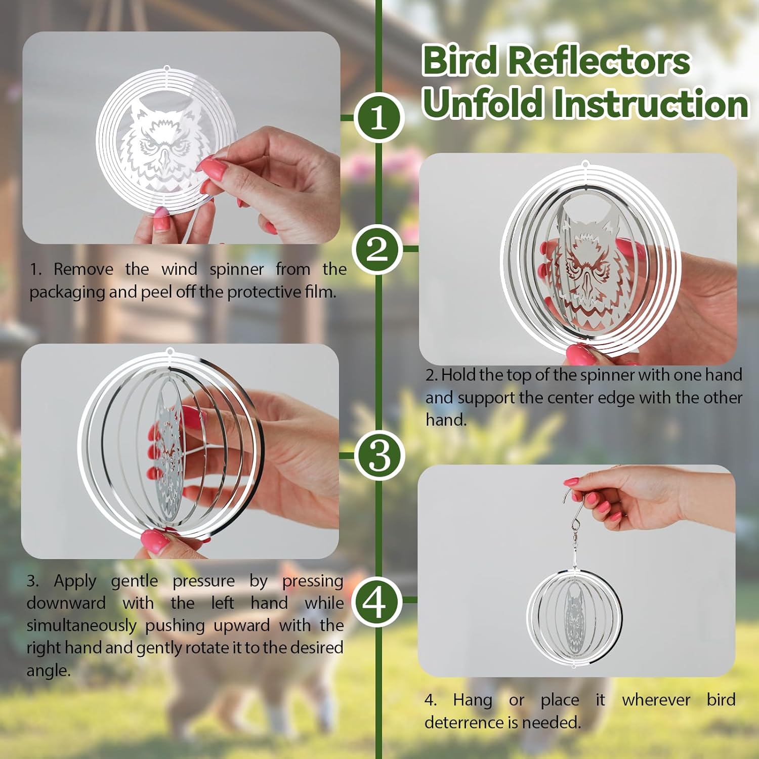 Bird Deterren for Outside Patio, 12 PCS High Reflective Bird Scare Devices Outdoor Decor, 3D Bird Reflectors for Garden, Porch, and Window Decoration