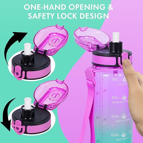 Miniatura 3 de Botella de agua de 32 onzas con popote desmontable, botellas de agua motivacionales transparentes con tiempo para beber, jarra de agua deportiva sin