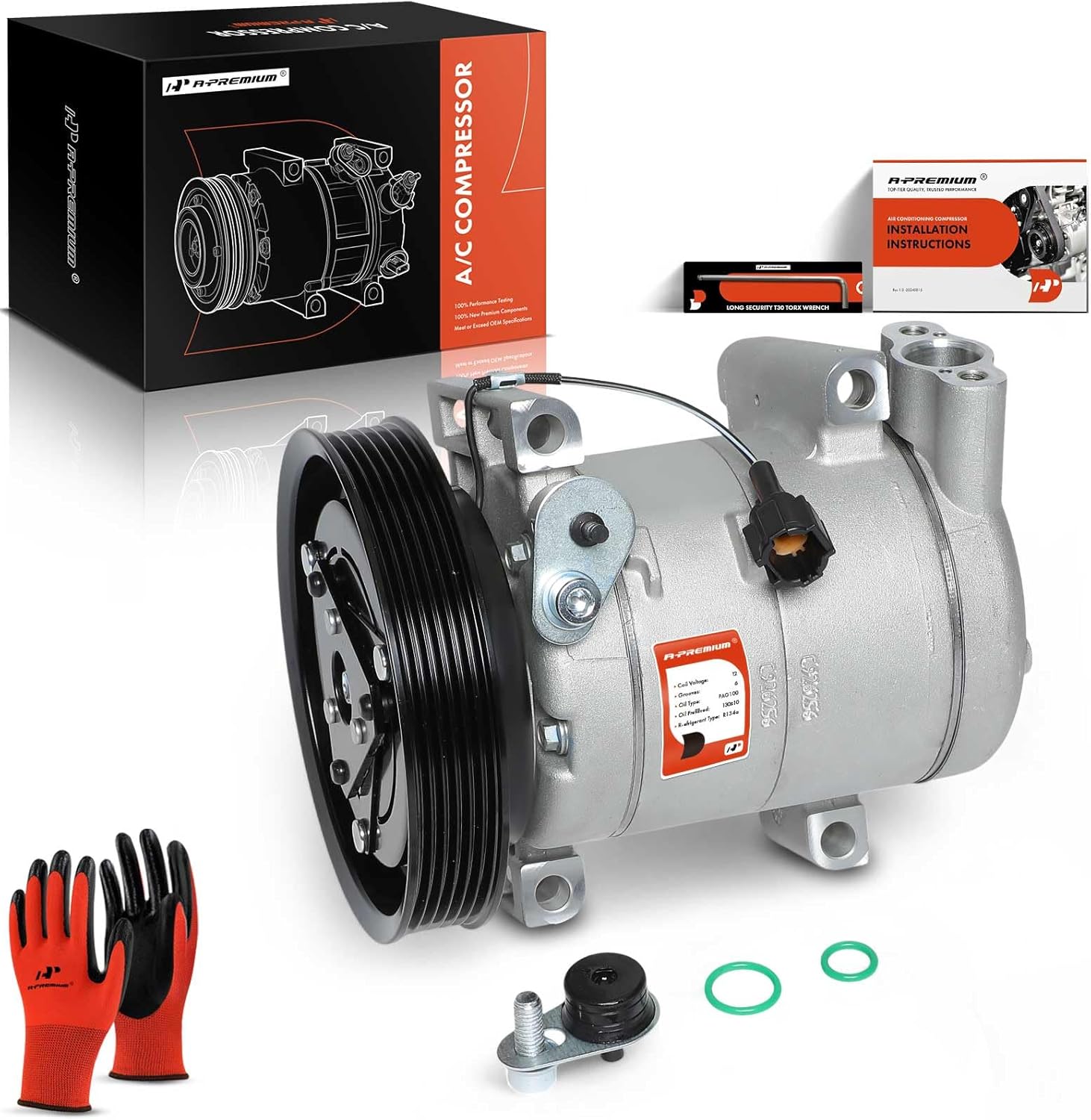 A-Premium Air Conditioner AC Compressor with Clutch Compatible with Nissan Sentra 1999 1.6L 2.0L, Sentra 1998 2.0L & Ford Probe 1993 2.5L, Replace# 926008Z060