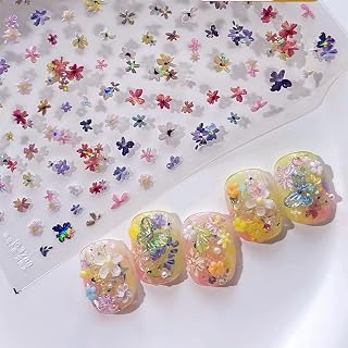 Dedyel Spring Flower Nail Art Stickers Shiny Wild Flower Nail Stickers Self-Adhesive Colorful Summer Floral Design Nail Art Decoration for Women Girls Kids +Multifunctional Nail Sticker Tool