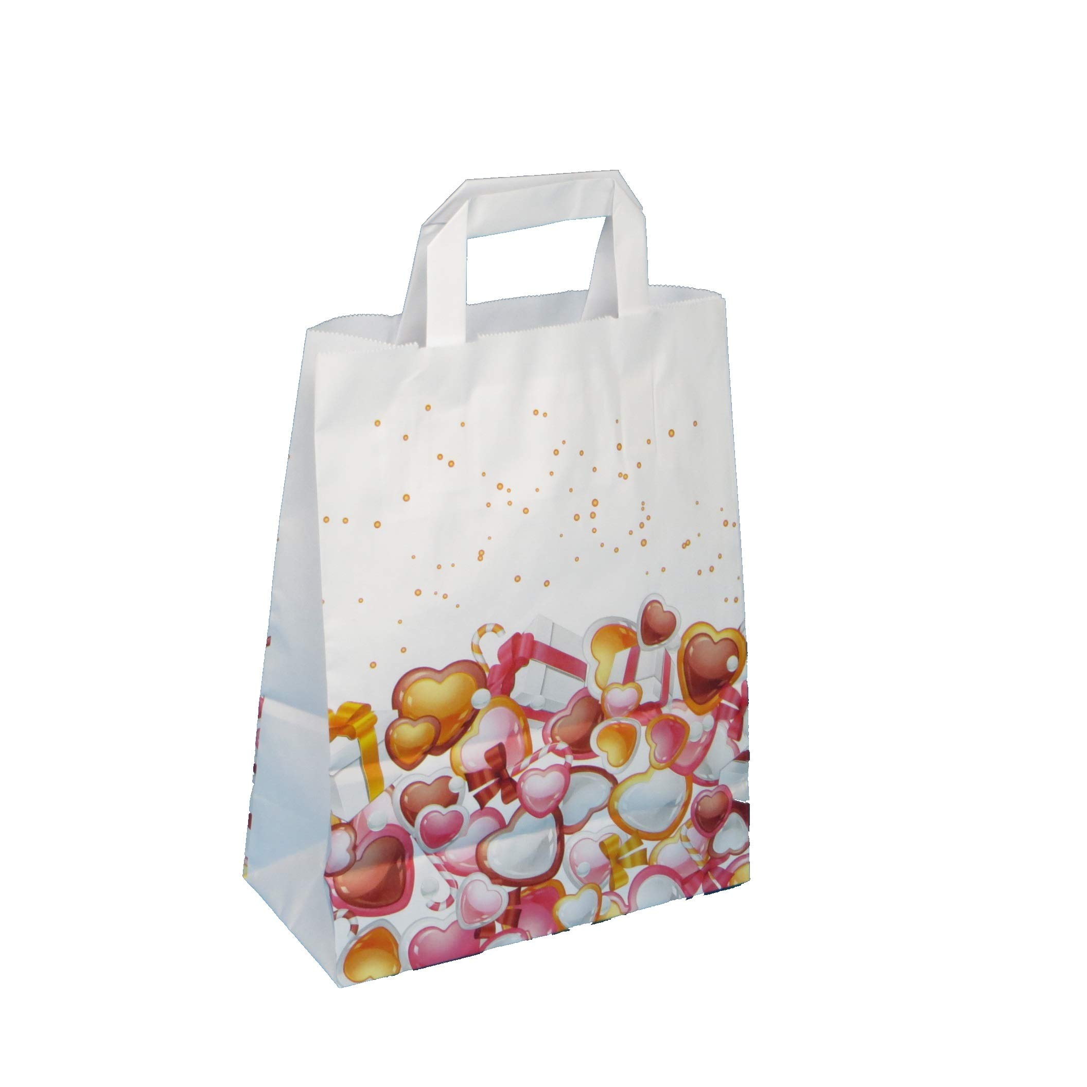250 Papiertragetaschen Papiertüten geschenktüten Weiß mit Neutralmotiv "Sweety" Weihnachten Weihnachtstragetasche 22+10x28cm 70g/m² oder 32+22x27c, 80g/m² zur Auswahl (22+11x28cm 70g/m²)