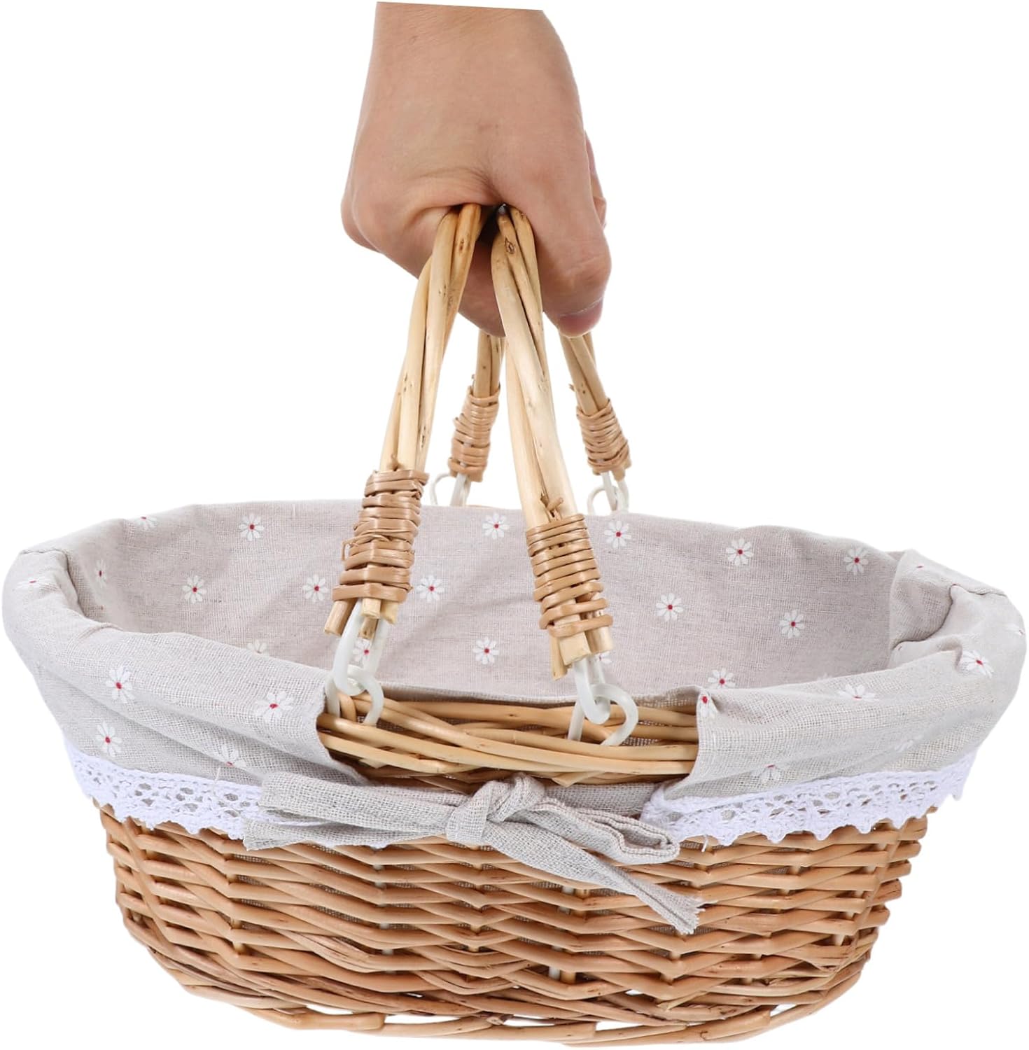 Woven Picnic Basket Handle Rustic Hamper for Fruit Vegetables and for Outdoor Gatherings and Home Storage Beige Lightweight Design