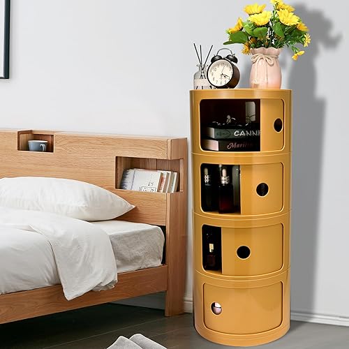 Miniatura 6 de Mesita de noche redonda de 4 niveles, armario de almacenamiento estrecho, armario de almacenamiento pequeño y elegante, no requiere instalación,