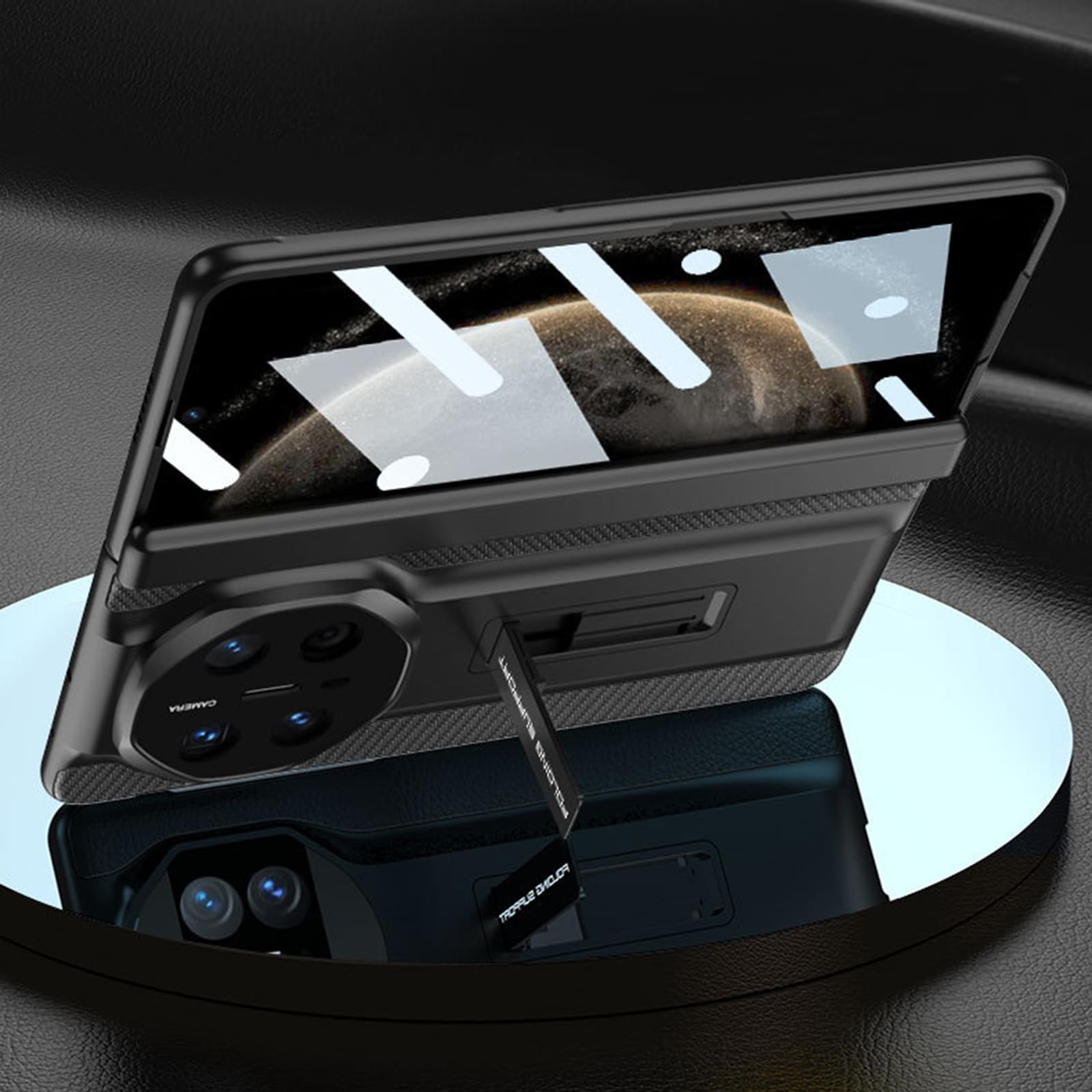 Ultra cienkie etui do HUAWEI Mate X6, etui z teksturą włókna węglowego z ukrytą podpórką, ochrona przed wstrząsami, etui biznesowe, czarne, Mate X6