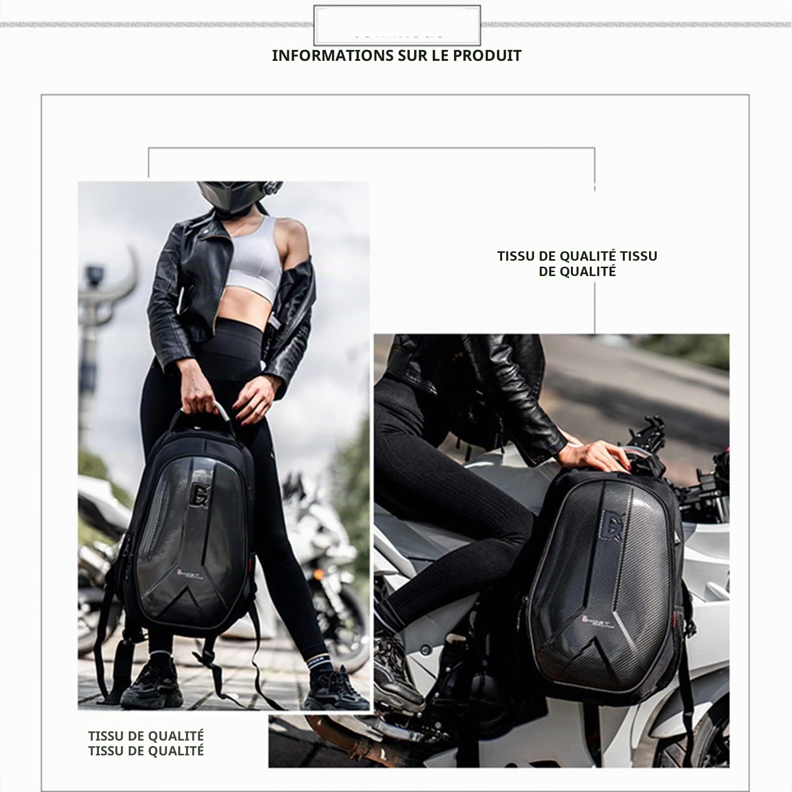 Sac à Dos De Moto Sac étanche Sac à Dos à Coque Dure Casque De Moto Grand Sac Hommes Voyage Camping équitation Stockage (Givré)
