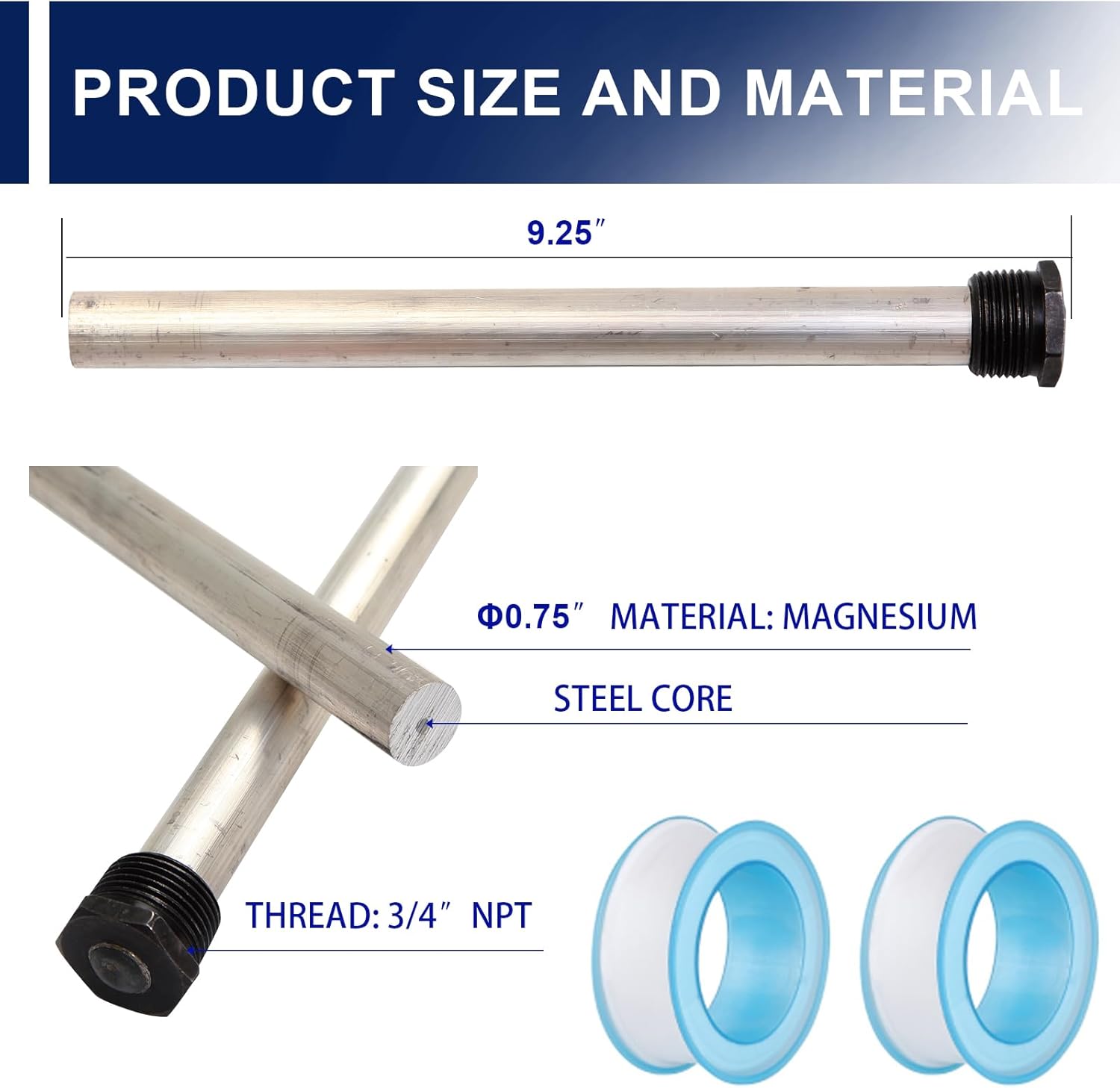 RV Water Heater Anode Rod （4Pack) Compatible with Suburban RV water heater，Magnesium Anode Rod for hot water heater ， 9.25" Length ¾" NPT Thread