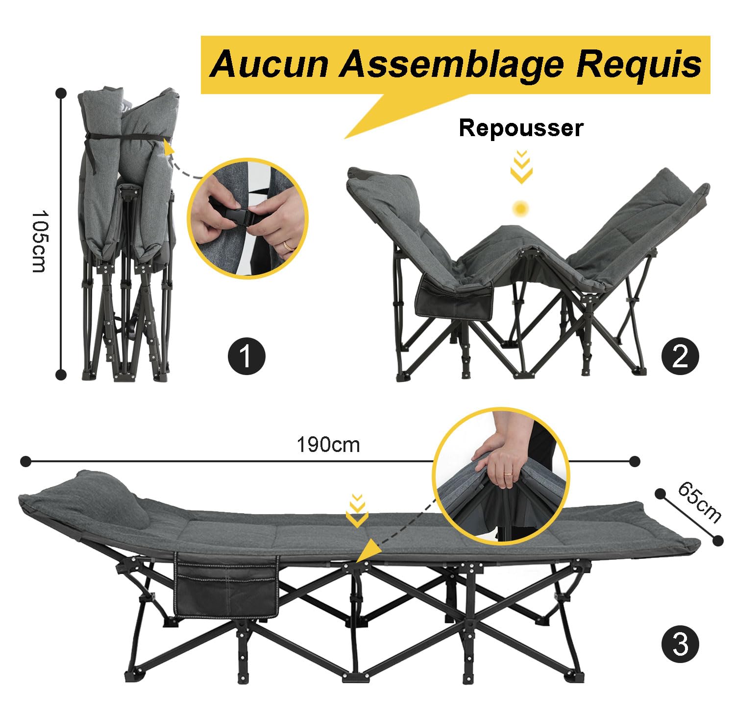 ATORPOK SHOP Lit de Camping Pliable Robuste pour Adultes,Charge Jusqu'à 250 kg, pour l'extérieur, Le Camping, Les Voyages, la Maison, etc