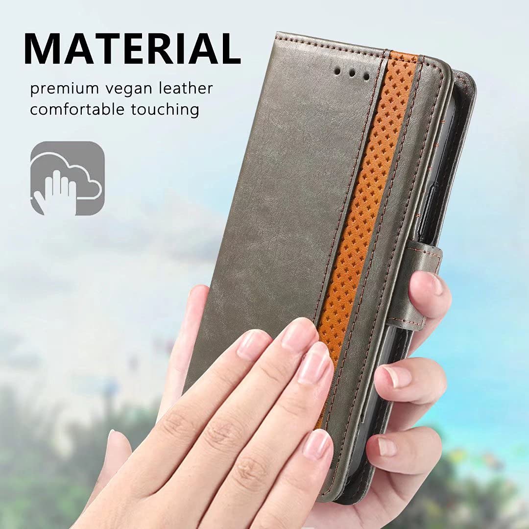 Funda para Xiaomi 13T Pro, Elegante Funda de Piel con Tapa Tipo Libro a Prueba de Golpes, Gris