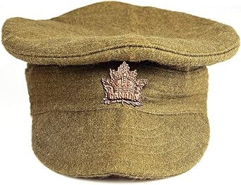 warreplica WWI British CEF Service Trench Cap Khaki Wool with Badge Repro for Reenactment Canadian Soldier Uniform Headwear