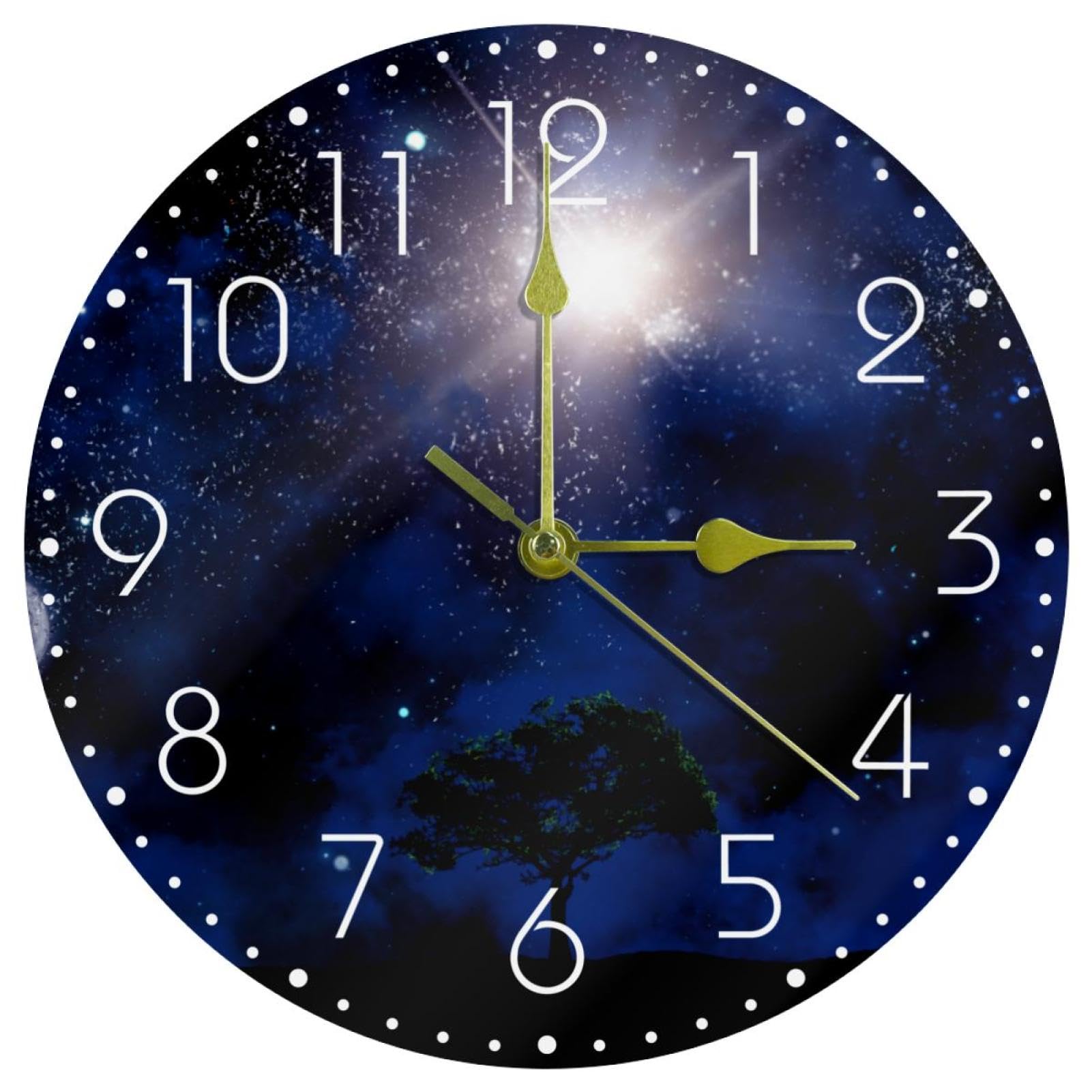 Horloge murale ronde galaxie 25 cm silencieuse à pile pour décoration de bureau et chambre